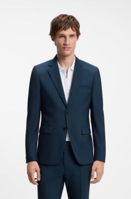 Extra-slim-fit suit in wool-blend poplin, Blue