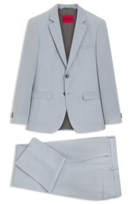 Extra-slim-fit suit in wool-blend poplin, Light Blue