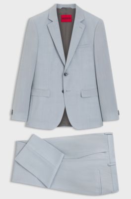 Abito extra slim fit in popeline di misto lana, Celeste