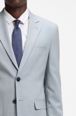 Costume deux pi&egrave;ces Extra Slim en popeline de laine m&eacute;lang&eacute;e, bleu clair