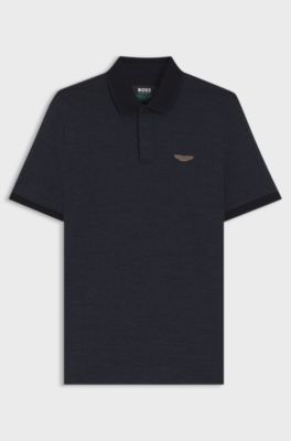 BOSS x ASTON MARTIN polo shirt in wool-cotton piqu&eacute;, Dark Blue