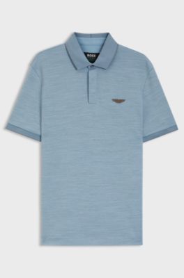 BOSS x ASTON MARTIN Poloshirt aus Wolle-Baumwoll-Piqu&eacute;, Hellblau