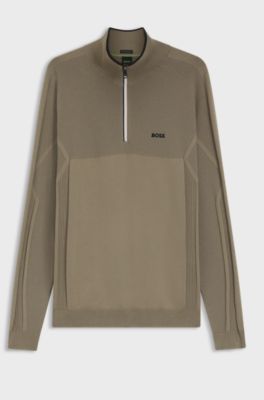 Pullover aus Baumwoll-Mix mit Troyerkragen und Mischstrick, Hellbraun