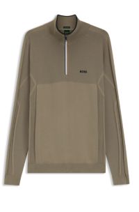 Zip-neck sweater in a mixed-knit cotton blend , Light Brown