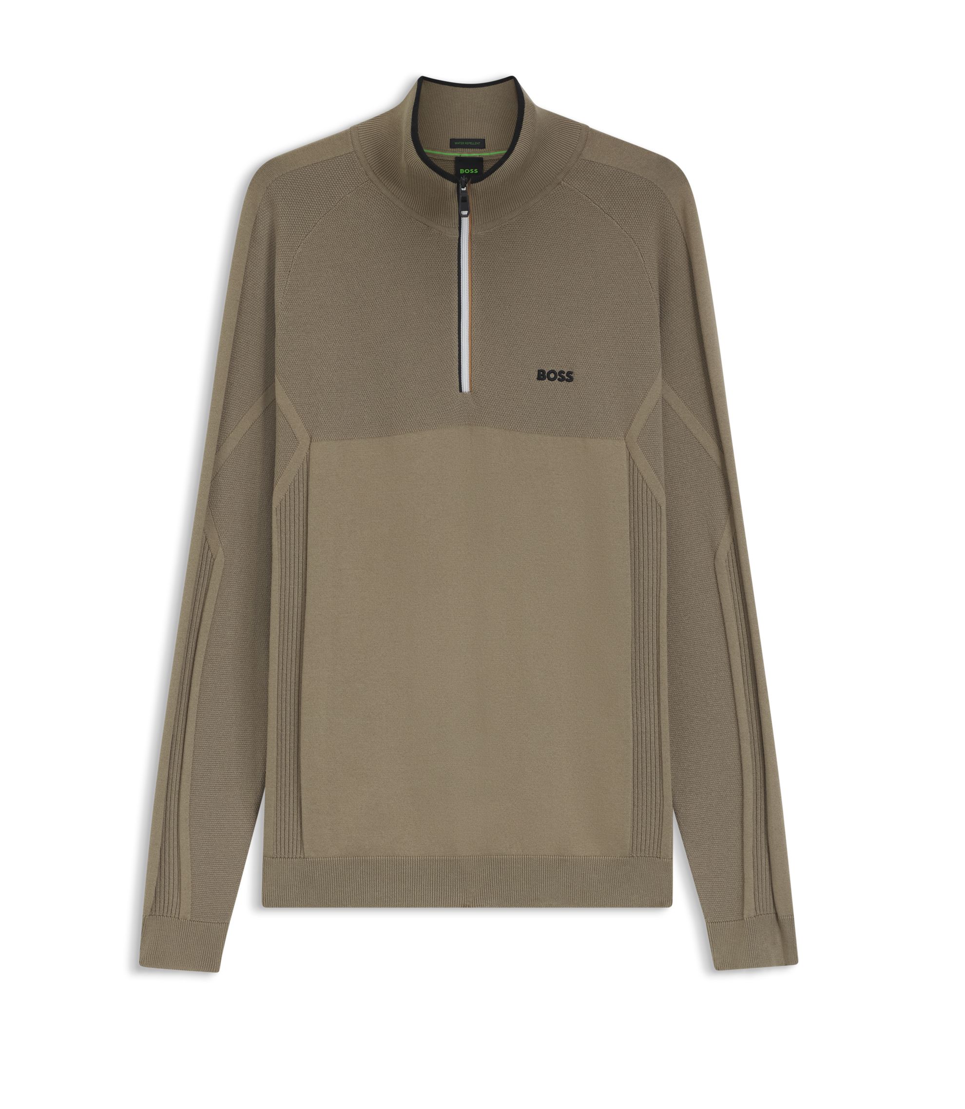 BOSS - Zip-neck sweater in a mixed-knit cotton blend - Light Brown