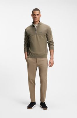 Zip-neck sweater in a mixed-knit cotton blend , Light Brown