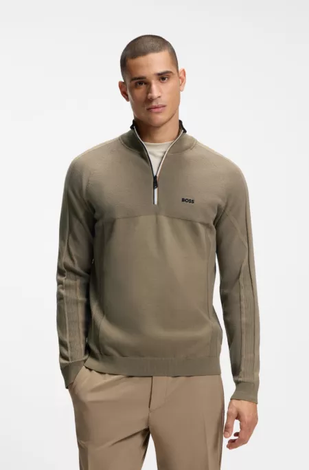 Zip-neck sweater in a mixed-knit cotton blend