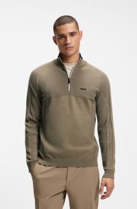 Pullover aus Baumwoll-Mix mit Troyerkragen und Mischstrick, Hellbraun