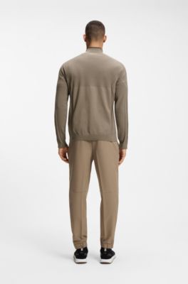 Zip-neck sweater in a mixed-knit cotton blend , Light Brown