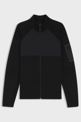 Veste hybride en maille avec tissu gaufr&eacute;, Noir