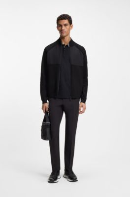 Knitted hybrid jacket with waffle fabric, Black