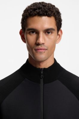 Veste hybride en maille avec tissu gaufr&eacute;, Noir