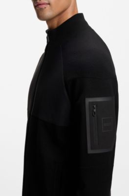 Veste hybride en maille avec tissu gaufr&eacute;, Noir