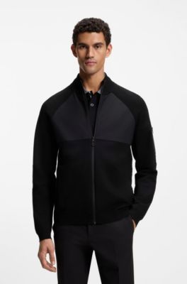 Knitted hybrid jacket with waffle fabric, Black