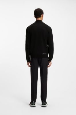 Veste hybride en maille avec tissu gaufr&eacute;, Noir