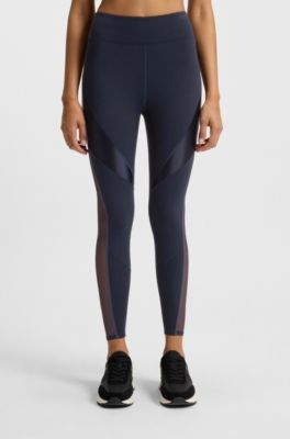Leggings activos con apliques de malla, Azul oscuro