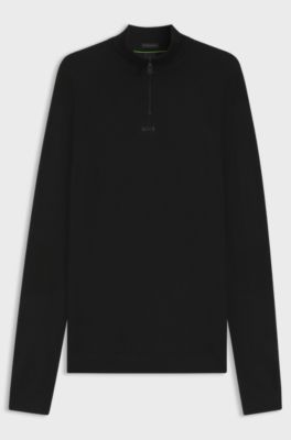 Regular-fit sweater with zip neck, Black