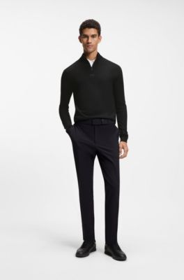 Regular-fit sweater with zip neck, Black