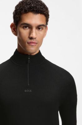 Regular-fit sweater with zip neck, Black