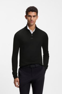 Regular-fit sweater with zip neck, Black