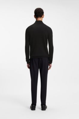 Regular-fit sweater with zip neck, Black