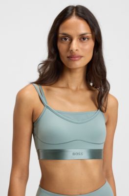 Top sportivo attivo con inserto in mesh, Celeste