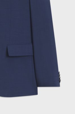 Three-piece slim-fit suit in wool-blend poplin, Blue