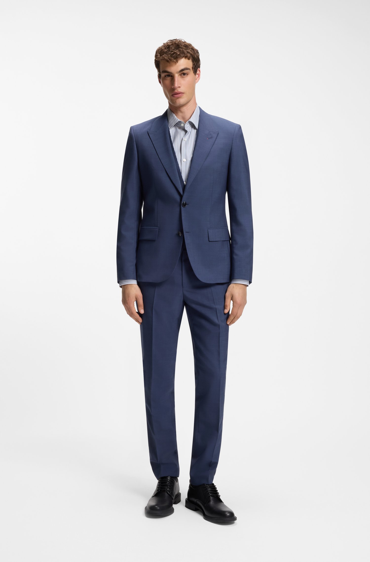 Hugo Three-piece slim-fit suit in wool-blend poplin kostymer herr