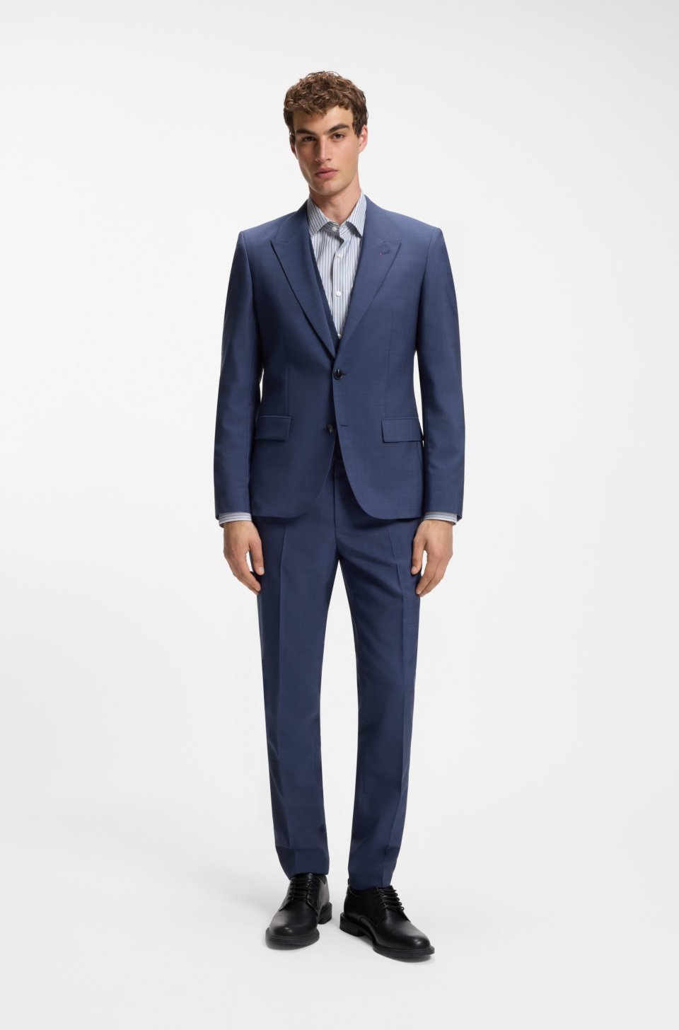 Three-piece slim-fit suit in wool-blend poplin