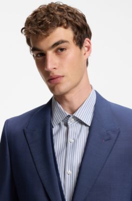 Three-piece slim-fit suit in wool-blend poplin, Blue