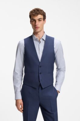 Three-piece slim-fit suit in wool-blend poplin, Blue