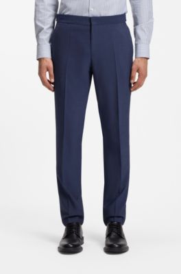 Three-piece slim-fit suit in wool-blend poplin, Blue