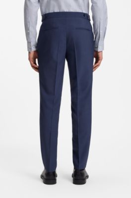 Three-piece slim-fit suit in wool-blend poplin, Blue