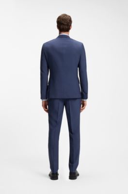 Three-piece slim-fit suit in wool-blend poplin, Blue