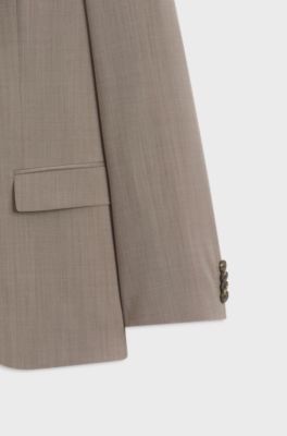 Three-piece slim-fit suit in wool-blend poplin, Light Brown