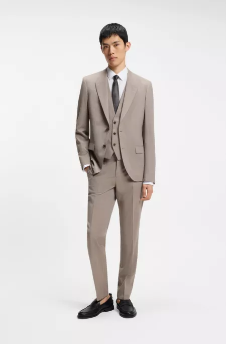 Traje slim fit con chaleco en popelín de mezcla de lana