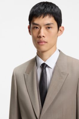 Three-piece slim-fit suit in wool-blend poplin, Light Brown