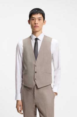 Three-piece slim-fit suit in wool-blend poplin, Light Brown