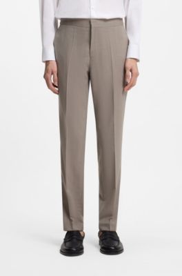 Three-piece slim-fit suit in wool-blend poplin, Light Brown