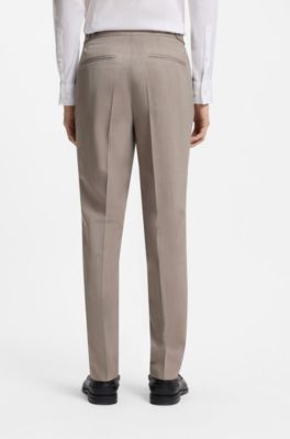 Three-piece slim-fit suit in wool-blend poplin, Light Brown