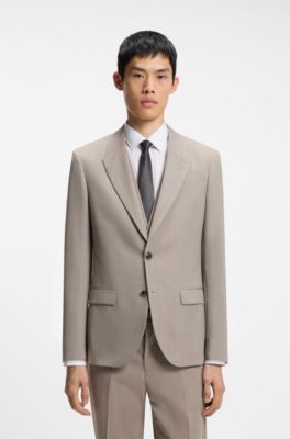 Three-piece slim-fit suit in wool-blend poplin, Light Brown