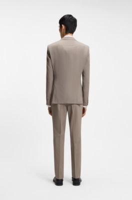 Three-piece slim-fit suit in wool-blend poplin, Light Brown