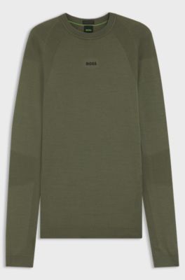 Seamless knitted sweater with logo detail, Khaki