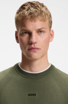 Seamless knitted sweater with logo detail, Khaki