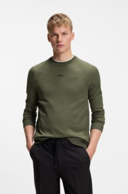 Seamless knitted sweater with logo detail, Khaki