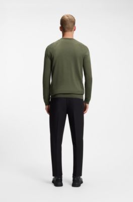 Seamless knitted sweater with logo detail, Khaki