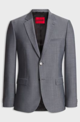Extra-slim-fit suit jacket in wool-blend poplin, Dark Grey