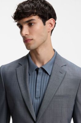 Extra-slim-fit virgin-wool-blend suit jacket, Dark Grey