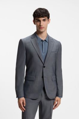 Extra-slim-fit suit jacket in wool-blend poplin, Dark Grey