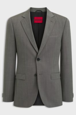 Extra-slim-fit suit jacket in wool-blend poplin, Grey